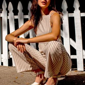 Lulu’s Beige Stripe Tie-Strap Overalls